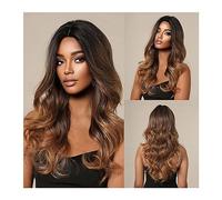 Mujer Peluca Peluca sintética marrón rubia degradada, pelucas onduladas largas y rizadas for mujer, Cosplay diario Natural, pelo de fibra resistente al calor de parte media Cabello Sintético