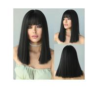 Mujer Peluca Peluca sintética negra larga y recta con flequillo, resistente al calor, for mujer. Cabello Sintético