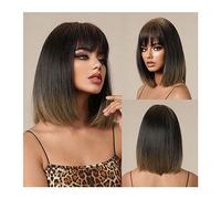 Mujer Peluca Peluca sintética negra marrón Ombre Bob for mujeres negras Pelucas cortas y rectas for cosplay con flequillo Fibra resistente al calor Cabello Sintético