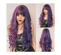 Mujer Peluca Peluca sintética ondulada larga rosa púrpura con flequillo Cosplay pelo dos tonos Ombre peluca for mujeres resistente al calor Cabello Sintético