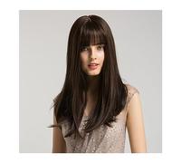Mujer Peluca Peluca sintética recta larga marrón negra con flequillo marrón oscuro Bob Cosplay pelucas de cabello diario for mujeres fibra resistente al calor Afro Cabello Sintético