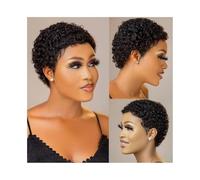 Mujer Peluca Pelucas afro rizadas cortas for mujeres negras, peluca de cabello humano 100% virgen brasileño Cabello Sintético