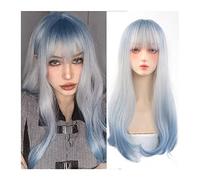 Mujer Peluca Pelucas blancas plateadas con flequillo Pelucas sintéticas onduladas naturales largas for mujeres Raíces azules Ombre Pelucas de fibra resistente al calor blancas plateadas for cosplay di