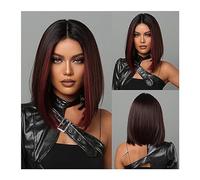 Mujer Peluca Pelucas Bob for mujer Peluca Bob negra corta con parte media resaltada en rojo Uso diario Cabello Sintético