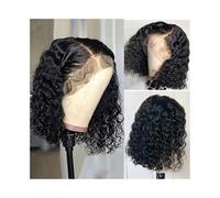 Mujer Peluca Pelucas brasileñas de cabello humano prearrancado con ondas al agua y parte lateral con encaje frontal Cabello Sintético(10inches)