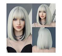 Mujer Peluca Pelucas de Bob rubio claro de 38 cm/14,96 pulgadas for mujer, peluca corta de platino con flequillo, peluca sintética de moda Natural, fiesta diaria, pelo falso de Halloween Cabello Sinté