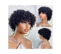Mujer Peluca Pelucas de cabello humano con flequillo, cortas, rizadas y elásticas, de 8 pulgadas y 180% de densidad. Cabello Sintético