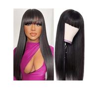 Mujer Peluca Pelucas de cabello humano liso con flequillo, hechas a máquina, sin encaje, for mujeres negras. Cabello Sintético(24inches)