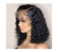 Mujer Peluca Pelucas de cabello humano ondulado profundo virgen brasileño con encaje Frontal 13*4 densidad 180% pelucas de Bob corto con parte lateral prearrancada for mujer negra Cabello Sintético(4*