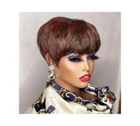 Mujer Peluca Pelucas de cabello humano Pixie de capas cortas for mujeres negras Pelucas de cabello humano con flequillo Cabello Sintético(Chocolate Brown)