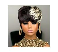Mujer Peluca Pelucas de cabello humano virgen brasileño con corte pixie, mechas 613, peluca corta ondulada estilo bob Cabello Sintético
