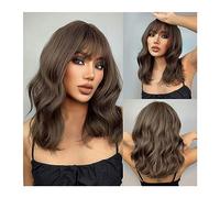 Mujer Peluca Pelucas de Cosplay onduladas cortas de color marrón oscuro con flequillo, peluca sintética de Bob Natural de Lolita mediana for mujeres, cabello afro resistente al calor diario Cabello Si