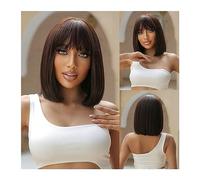 Mujer Peluca Pelucas de pelo sintético Bob corto marrón oscuro con flequillo recto Cosplay Lolita peluca Natural for mujeres Afro corte Romo resistente al calor Cabello Sintético