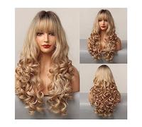 Mujer Peluca Pelucas de pelo sintético de 25 pulgadas, marrón degradado, champán, rubio, resaltado, ondas largas sueltas, con flequillo, pelo falso resistente al calor for mujer Cabello Sintético