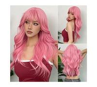 Mujer Peluca Pelucas de pelo sintético de Cosplay ondulado largo rosa claro con flequillo for mujeres blancas Afro Lolita peluca resistente al calor de Halloween con ondas de agua Cabello Sintético