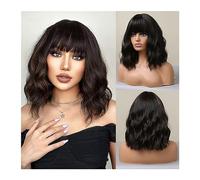 Mujer Peluca Pelucas doradas mixtas de color marrón oscuro ondulado corto con flequillo, pelo sintético de Bob rubio negro for mujer, peluca resistente al calor de Cosplay Natural Cabello Sintético