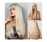 Mujer Peluca Pelucas largas onduladas naturales for mujer, peluca rubia platino de 24 pulgadas con flequillo, peluca sintética resistente al calor for cosplay de fiesta diaria Cabello Sintético