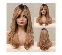 Mujer Peluca Pelucas rubias for mujeres blancas Peluca de capas largas con reemplazo de cabello de raíces oscuras Cabello Sintético