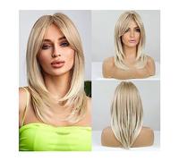 Mujer Peluca Pelucas rubias largas en capas for mujer, peluca sintética con flequillo, aspecto natural, pelo recto de alta temperatura for el día a día Cabello Sintético