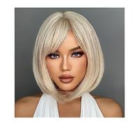 Mujer Peluca Pelucas sintéticas blancas rubias y grises con flequillo, peluca de pelo corto recto Bob for mujer, Cosplay, cabello Natural diario resistente al calor Cabello Sintético