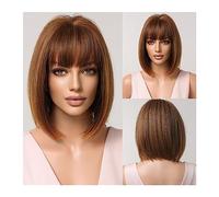 Mujer Peluca Pelucas sintéticas cortas y rectas con flequillo, peluca de pelo Bob dorado marrón claro for mujer, Cosplay diario, resistente al calor Natural Cabello Sintético