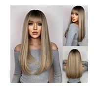 Mujer Peluca Pelucas sintéticas largas y rectas for mujer, peluca rubia marrón Natural con flequillo, pelo de fiesta resistente al calor for Cosplay Cabello Sintético