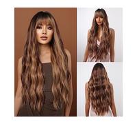 Mujer Peluca Pelucas sintéticas largas y rizadas con flequillo Pelucas de cabello rubio dorado marrón chocolate mezclado for mujeres negras Afro resistente al calor Cabello Sintético