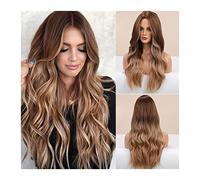 Mujer Peluca Pelucas sintéticas Ombre marrón largo de 26 "para mujer, pelucas rizadas onduladas de aspecto Natural, pelucas de fibra resistente al calor de parte media de densidad 150% Cabello Sintéti