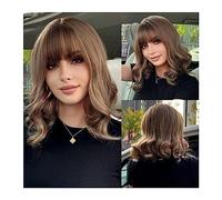 Mujer Peluca Pelucas sintéticas onduladas cortas marrones con flequillo, peluca de pelo Bob Natural for mujer, fiesta de Cosplay diaria, resistente al calor Cabello Sintético