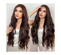 Mujer Peluca Pelucas sintéticas onduladas de color marrón largo, parte media, peluca rizada Natural for mujeres negras, Cosplay diario, pelo falso resistente al calor Cabello Sintético