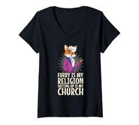 Mujer Peludo Es Mi Religión Vestirse Es Mi Iglesia Therian Camiseta Cuello V
