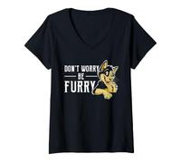 Mujer Peludo Fandom Wolf Fan Don't Worry Be Furry Funny Wolf Head Camiseta Cuello V