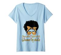 Mujer Peluquero de perros Funny Afro-American Grooming Mamá Estilistas de mascotas Camiseta Cuello V