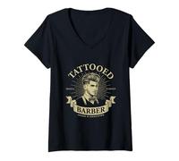 Mujer Peluquero Tatuado Estilo Clásico Barbería Vintage Camiseta Cuello V