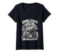Mujer Pembroke Welsh Corgi Bebiendo Hielo café Paseo Moto Camiseta Cuello V