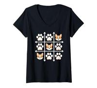 Mujer Pembroke Welsh Corgi Paws Grid Game Corgis Camiseta Cuello V