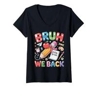 Mujer Pencil Crayon First Day of School Bruh We Back Fifth Grade Camiseta Cuello V