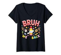 Mujer Pencil Crayon First Day of School Bruh We Back Fifth Grade Camiseta Cuello V