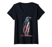 Mujer Penguin American Flag USA Drip Graffiti Amante Camiseta Cuello V