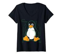 Mujer Penguin Linux Camiseta Cuello V