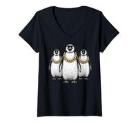 Mujer Penguin Rap Old School Retro Streetwear de los 80, 90 y 3 Camiseta Cuello V