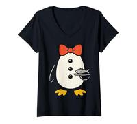 Mujer Penguin Tuxedo Costume Waiter Server Fish Halloween Kids Camiseta Cuello V