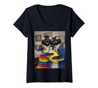 Mujer Penguin Two Moms Life Selfie Día de la Madre Queer Mom Pride Camiseta Cuello V