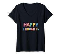 Mujer Pensamientos Felices Piensan Positivo Camiseta Cuello V