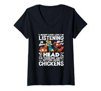 Mujer Pensando en Conseguir más Pollos Funny Farmer Lady Camiseta Cuello V