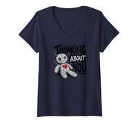 Mujer Pensando en ti Muñeca Vudú Divertida Camiseta Cuello V