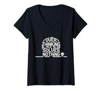 Mujer Pensar Demasiado no Resuelve Nada Ansiedad estoica Minimalista Camiseta Cuello V