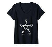 Mujer Pentáculo Elemental Símbolos Geometría Sagrada Diseño Camiseta Cuello V