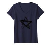 Mujer Pentagrama Wicca Mente sobre Materia Brujería Gótica Camiseta Cuello V