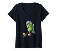 Mujer Pepino Hockey Hielo Juega Sonríe Camiseta Cuello V